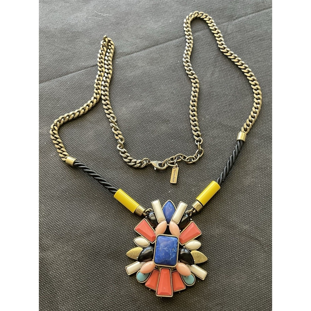 Sugarfix by BaubleBar jeweled statement necklace Gold Tone Black Chord